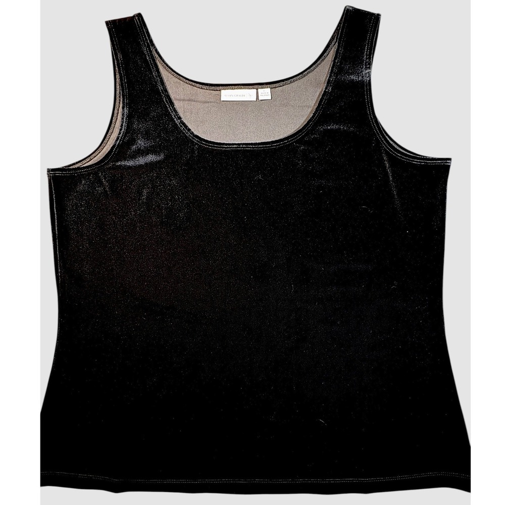 Susan Graver Black Velvet Tank Top XL Stretch Velour Sleeveless Classic Layering